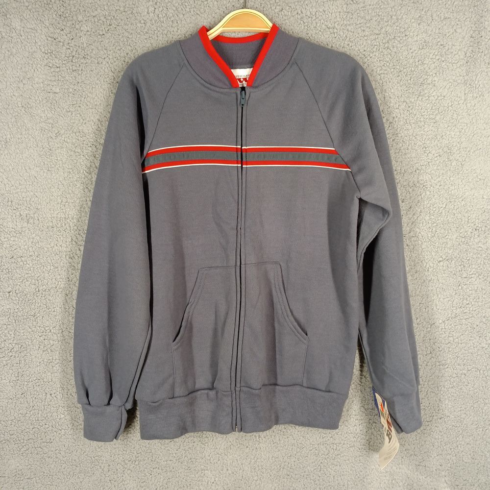 Bassett-Walker Vintage Gray Track Jacket with Red Trim Retro Sporty Zip-Up Small